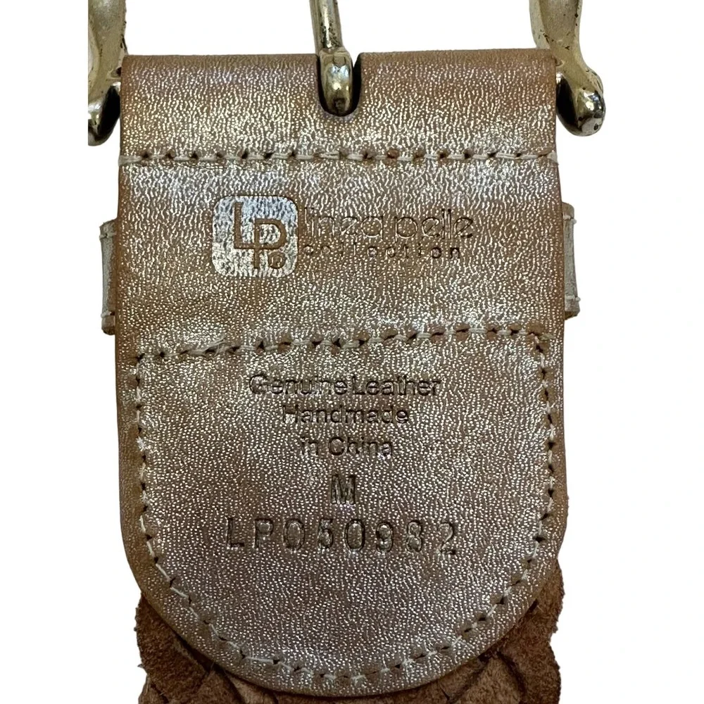 Linea Pelle Tan Silver Gold Metallic Braided Leather Belt sz M 41" - Picture 6 of 11